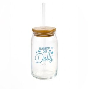 Raised On Dolly Glass Tumbler Straw & Bamboo Lid | Country Dollycore Cup